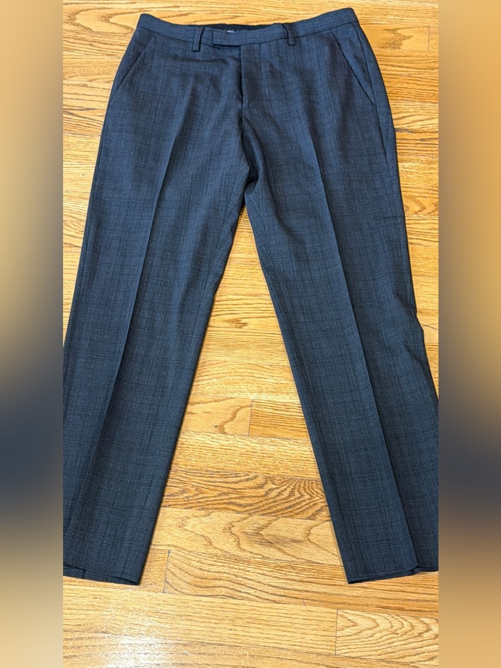 Hugo Boss Sharp1 Dark Charcoal Windowpane Wool Dress Pants US 30/R Tailored Fit